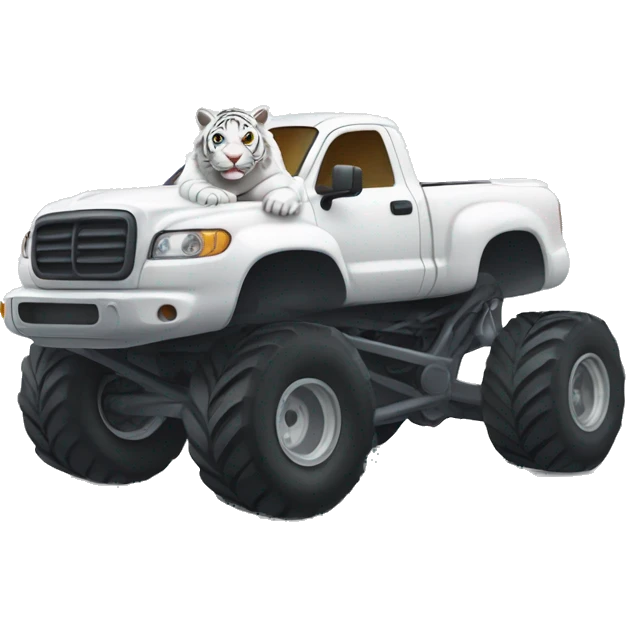 a white tiger in a monstertruck emoji