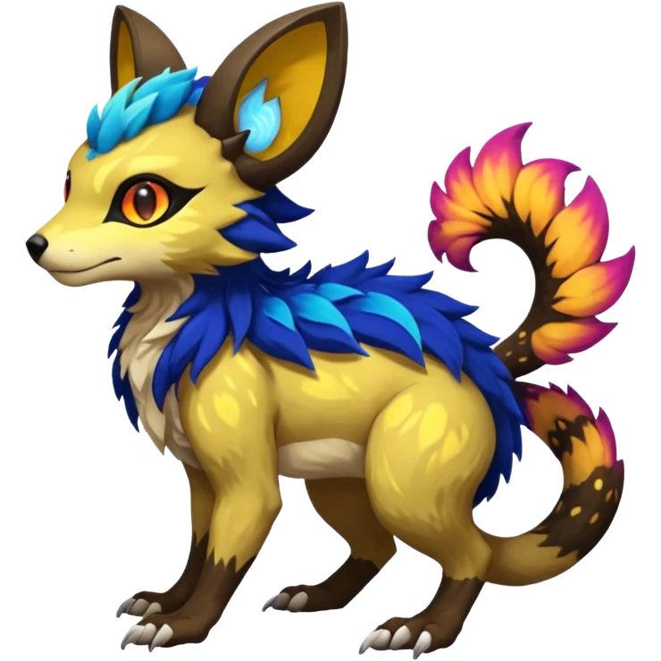 Rare realistic exotic cute epic pretty beautiful handsome gorgeous aesthetic colorful vibrant Vernid-Protogen-Primagen-Wickerbeast-species-Fakemon-creature by LiLaiRa, random markings, tufted ears, full body emoji