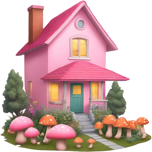 Pastel pink house with mushrooms emoji