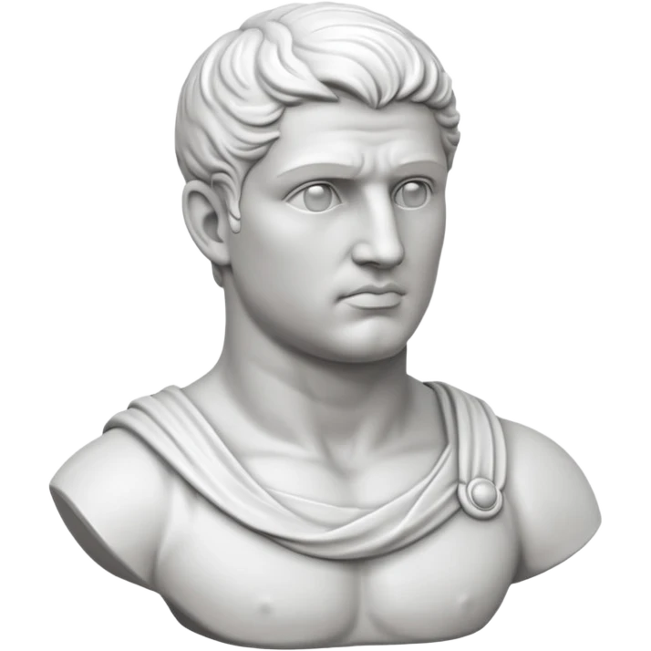 white classical roman bust, hunky, white stone face,  white stone, no other colours than white emoji