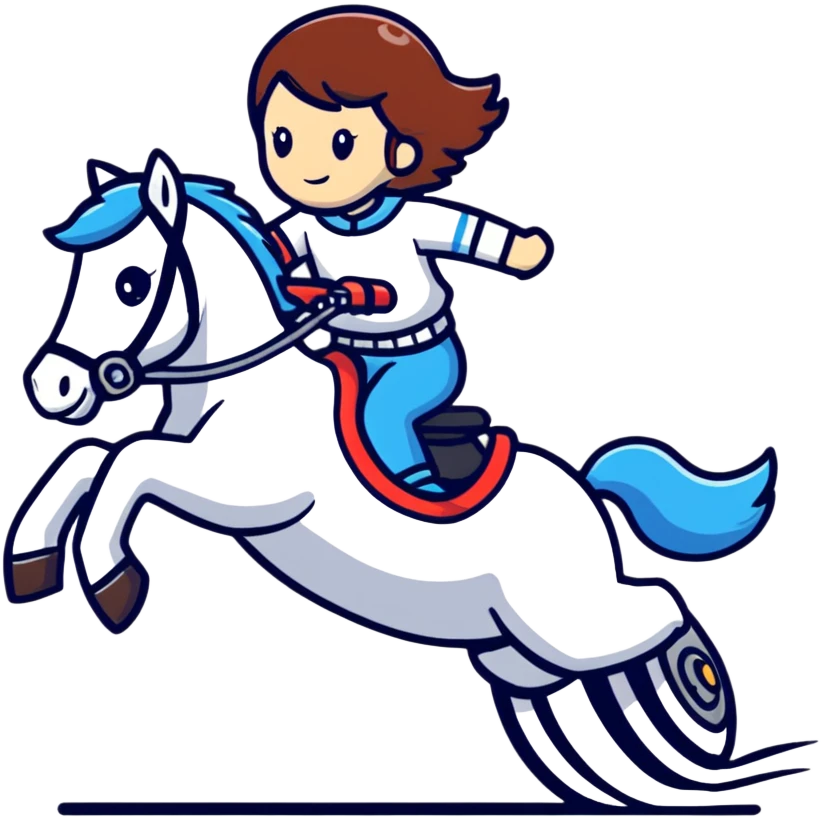 girl riding a horse jumping over a motorcycle emoji