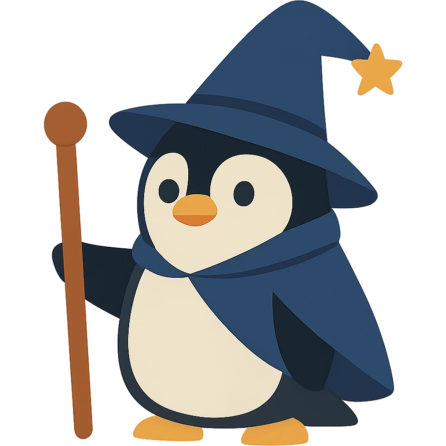 flat design style penguin wizard emoji