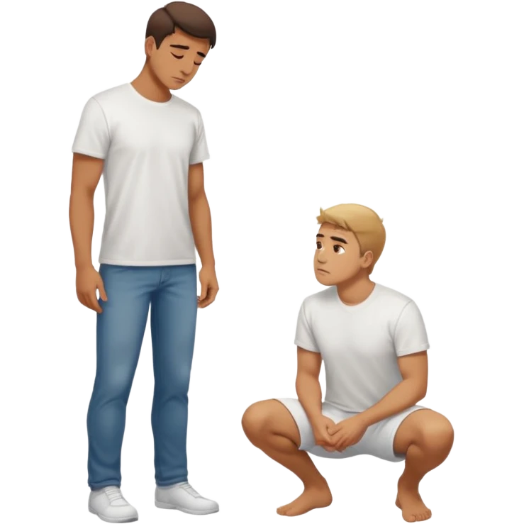 a guy standing up and another guy on his knees in front of said guy standing up but also looking up at him emoji