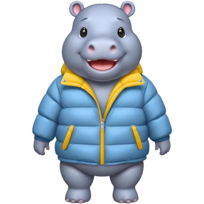 a full body of cute hippo with puffer emoji