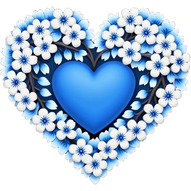 goth  sakura heart, heart made of white sakura petals with blue accents, remove background emoji
