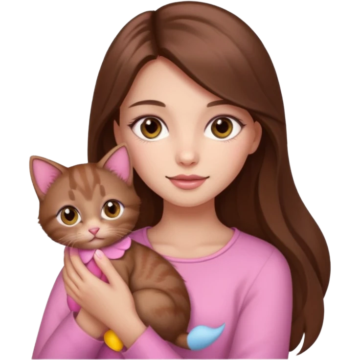 Pretty girl long hair Brown makeup pink kitten emoji