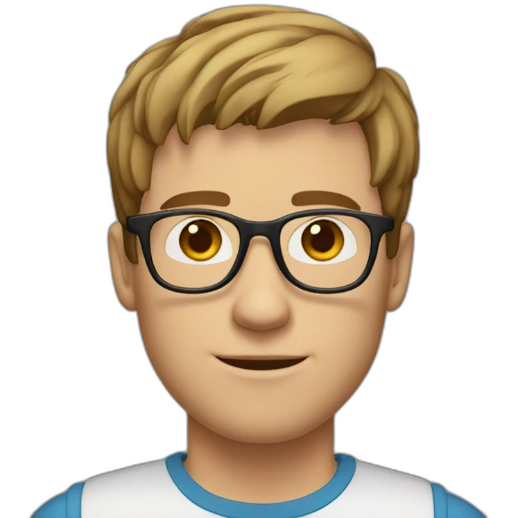 young white man with short brown straight hair and small beard with rounded glasses emoji