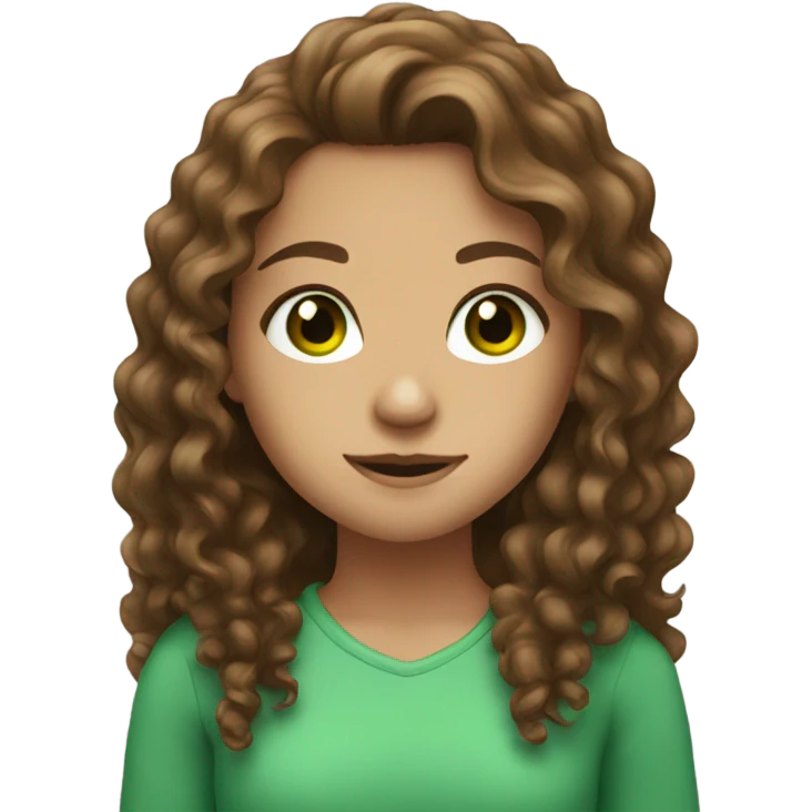 girl with long brown curly hair and green eyes emoji