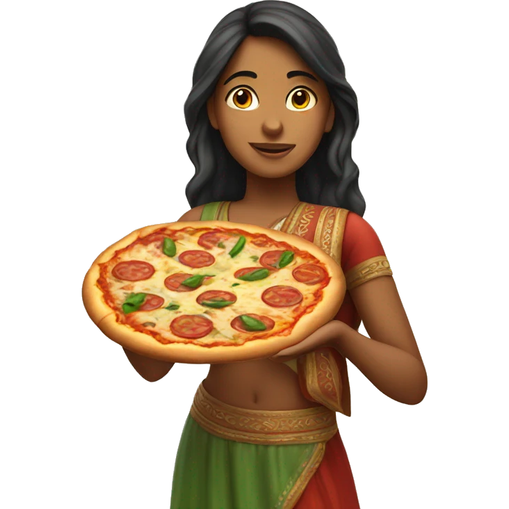 Indian girl holding a pizza slice emoji