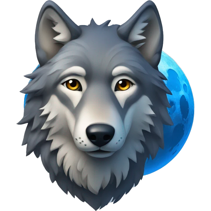 wolf looking at a blue moon emoji