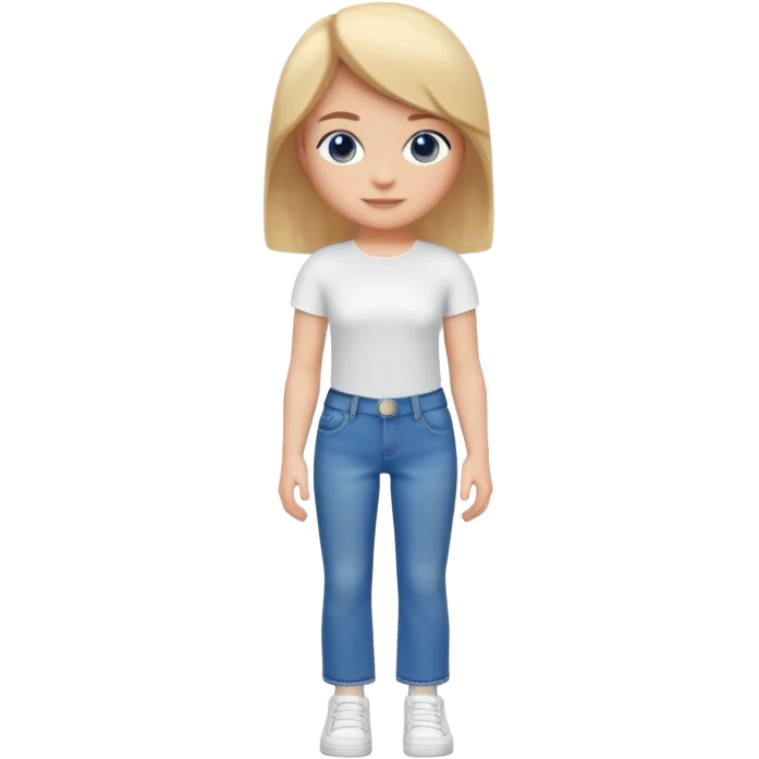 A 3D cartoon casual outfit with blue jeans and a top laid flat, clean surface, bright daylight, realistic Memoji-style. emoji