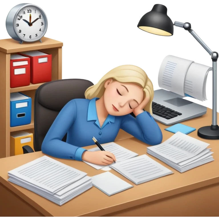 Elementary school teacher napping on desk with papers emoji
