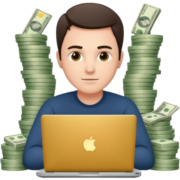 aktien experte er sitz am laptop und verdient durchs traden geld

geld sollte um ihn herum sein emoji