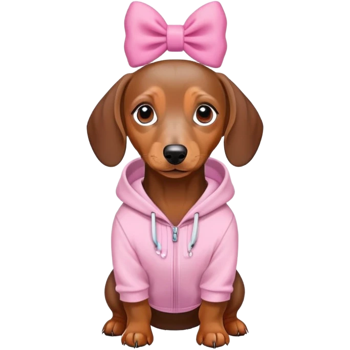 Dachshund wearing pink bow hoodie emoji