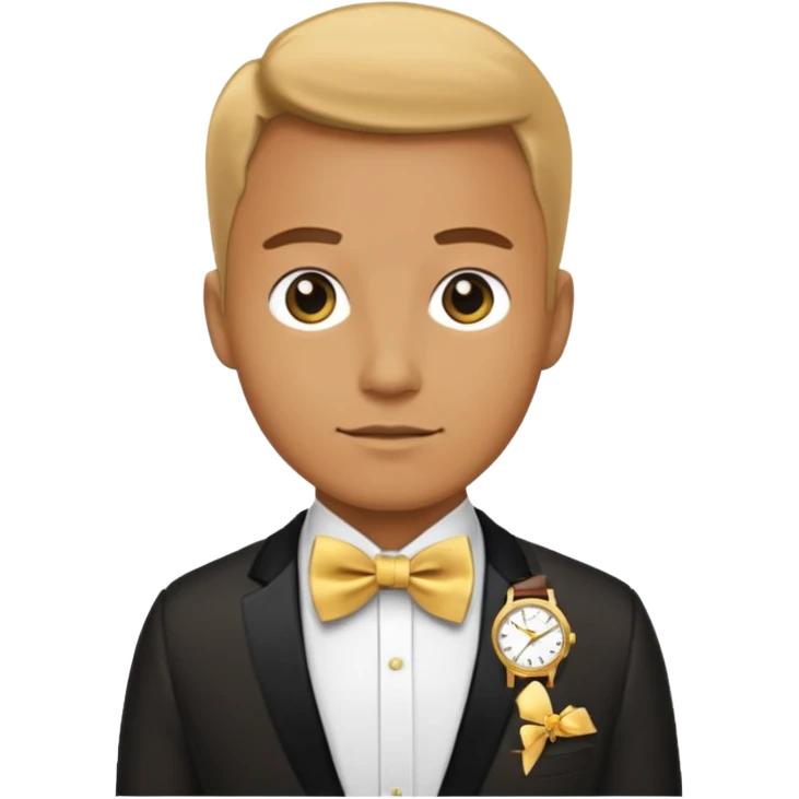 Male wearing watch + bow tie, highlight watch and bow emoji