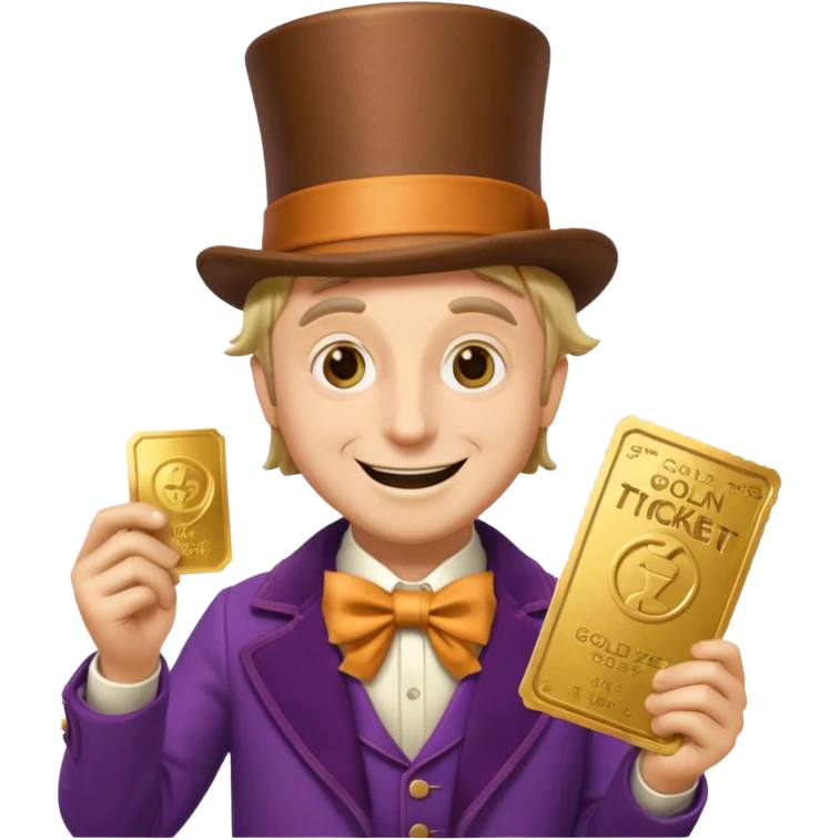 Wonka con un golden ticket emoji