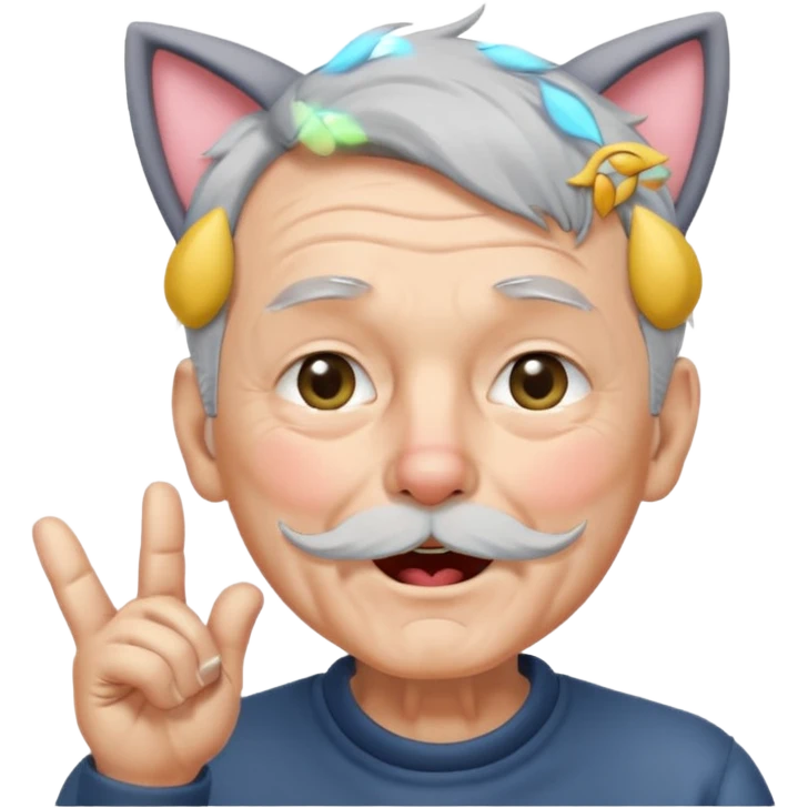 고양이귀가 달리고 윙크를 하며 키스를 날리는 할아버지 emoji