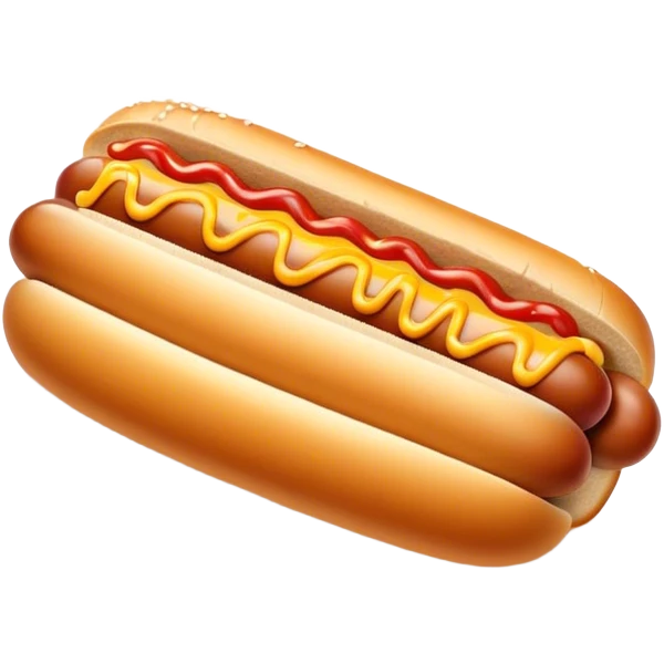 Cinematic classic hot dog, nestled in a soft toasted bun, drizzled with mustard and ketchup, juicy and flavorful, warm golden tones, ultra-detailed and mouthwatering. emoji