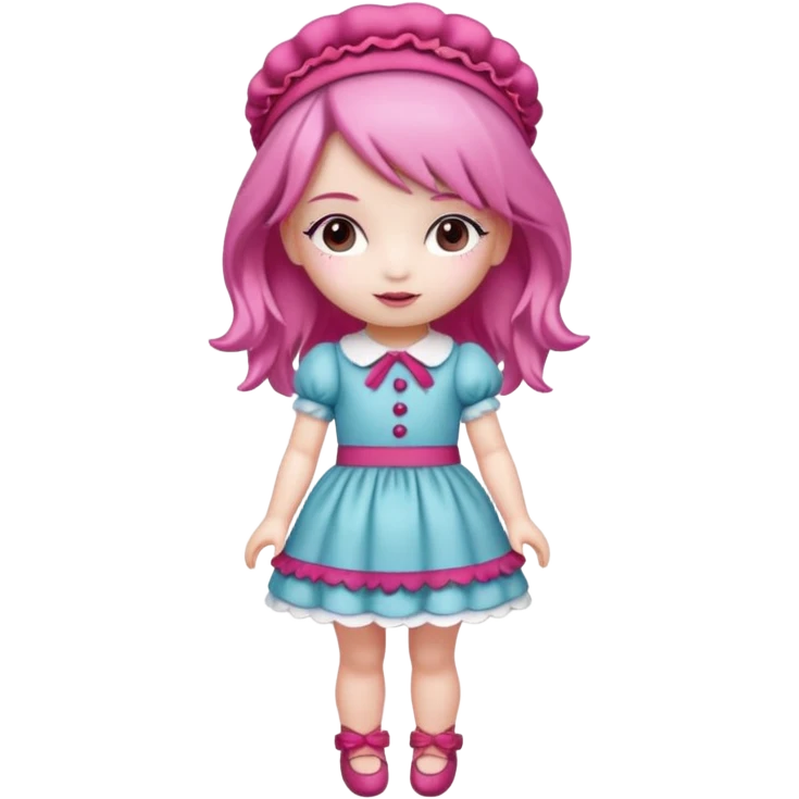Isolated detaile illustration incredibly raspberry torte doll figurine full body with pink hair and a raspberry hairband emoji