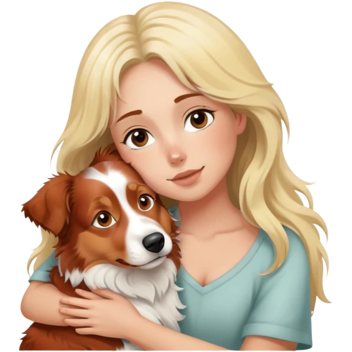 RED merle Australian shepherd dog cuddling blonde girl emoji