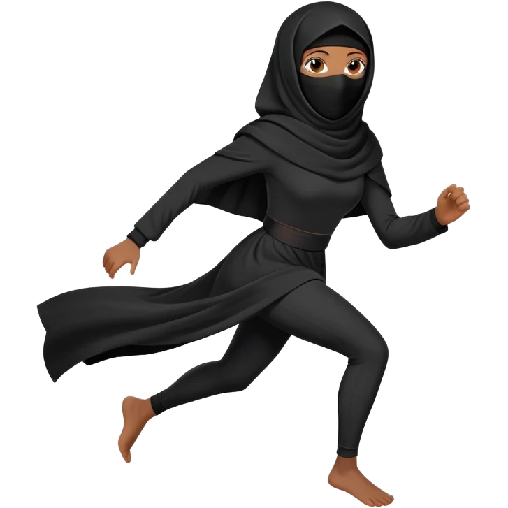 woman in a black niqab, running, dynamic pose emoji