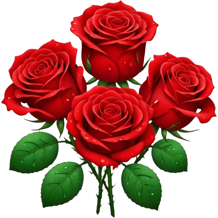 Realistic blood red roses, full bouquet,  dew drops, high definition emoji