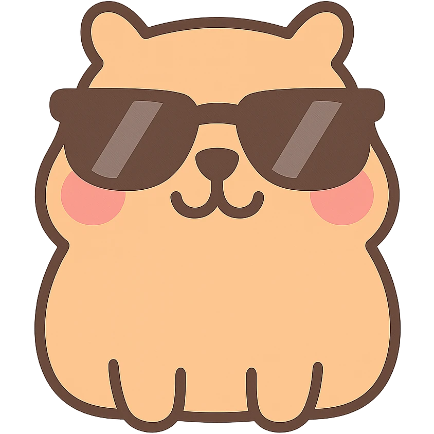 Add cool sunglasses to the funny capybara, keep the style consistent with the original images, and maintain no background (transparent). emoji