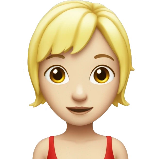 A fairy girl,white skin, yellow short hair,red bikini emoji