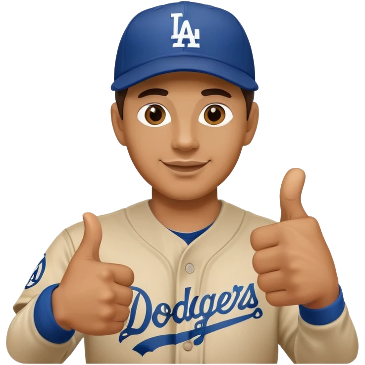 man wearing a Dodgers baseball hat giving a thumbs up emoji