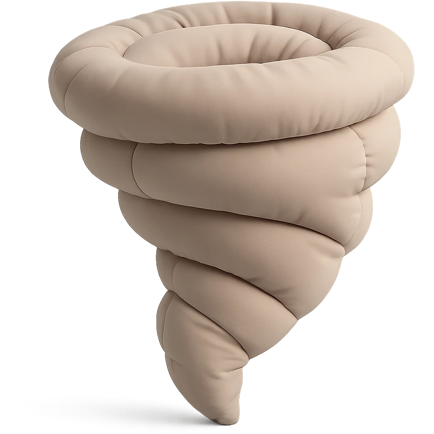 tornado in cushion style, soft plush look, swirling shape emoji