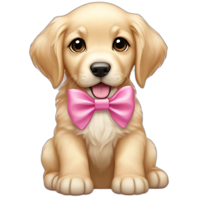 English cream Golden retriever puppy wearing small pink hair bow emoji