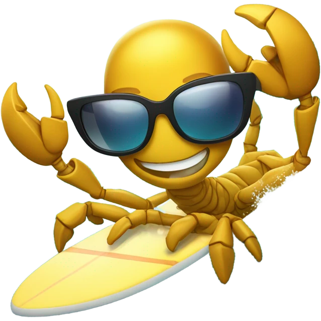 Small surfing cartoon scorpion with sunglasses emoji