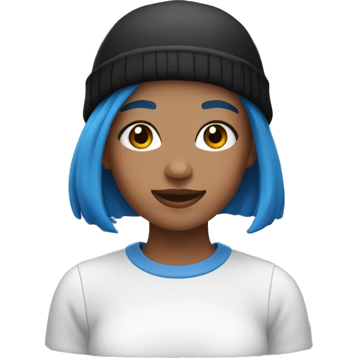Girl with short blue hair and black beanie emoji