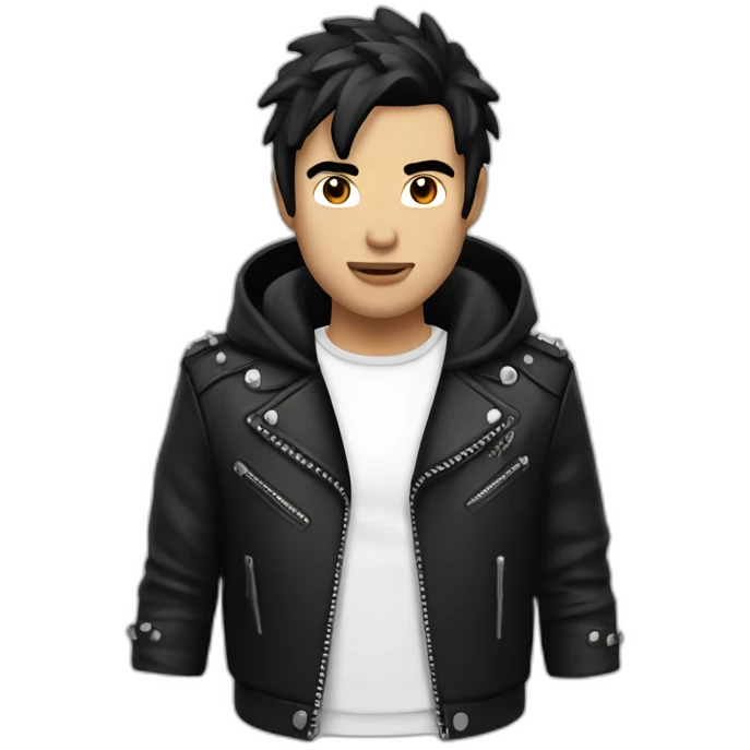 Punk male with white hood leather jacket with dark hair emoji