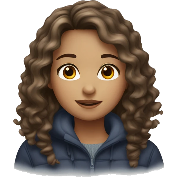 A girl with wavy brown hair and hazel eyes in winter time  emoji