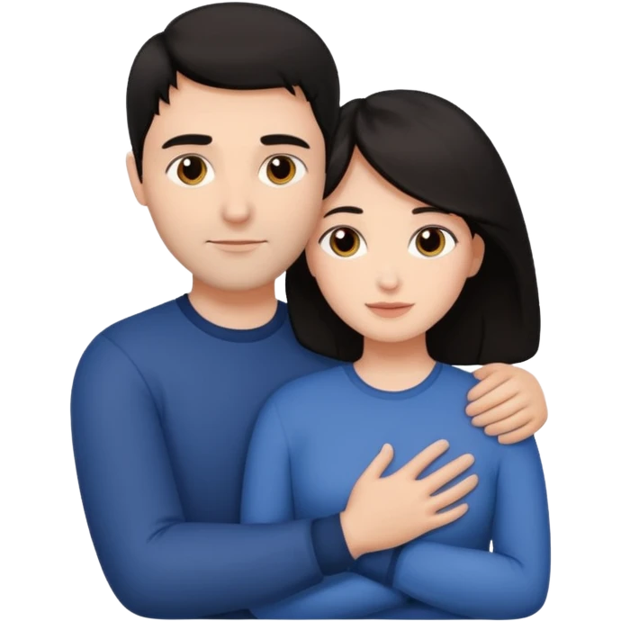 dark haired man hugging dark haired woman emoji