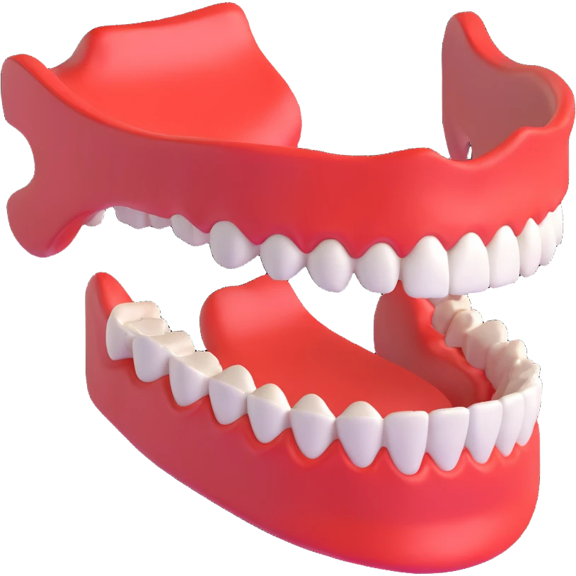 A human jawbone model in a 3D cartoon style, with exaggerated features for a playful look. emoji