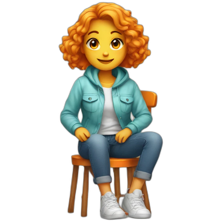 A cute girl who is sitting on an orange  emoji