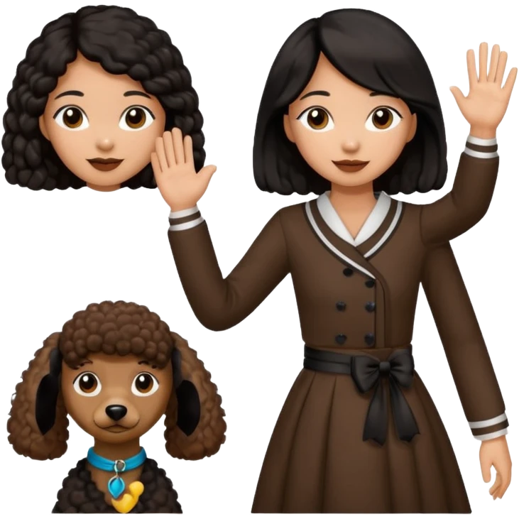 Asia tie up hair girl with brown poodle say good bye emoji