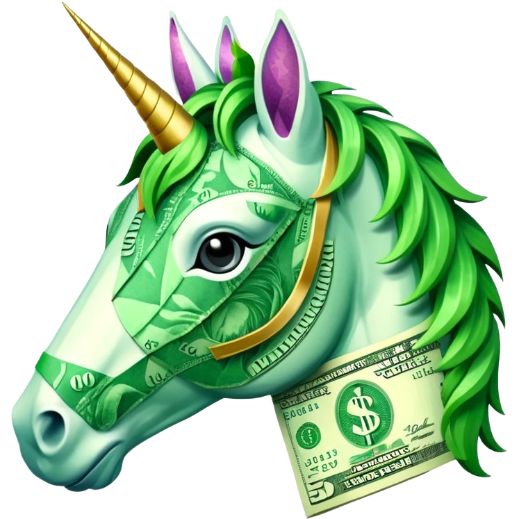 единорог полностью из долларовых купюр, no background emoji