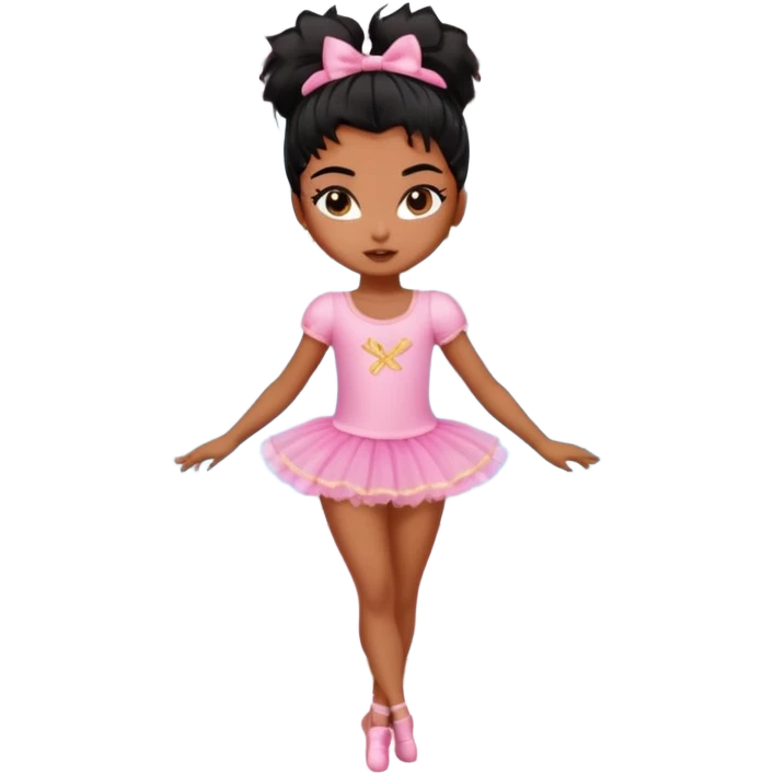 generate a pretty bratz brown skinned girl with messy black hair in pyjamas dancing in room ballet emoji