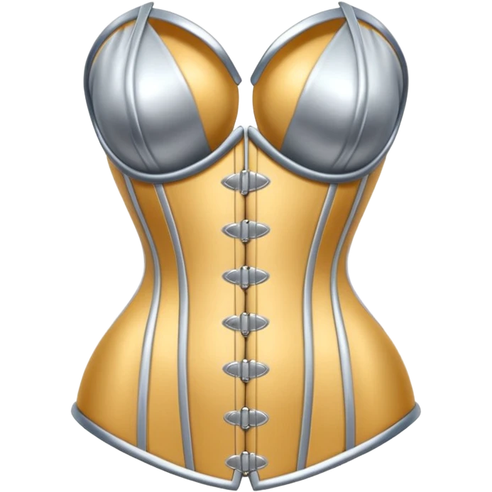 A luxury corset emoji made of silver chrome, smooth metallic curves, minimal fashion silhouette, glossy reflections, sensual high-end aesthetic, iOS emoji style, centered, clean white background emoji