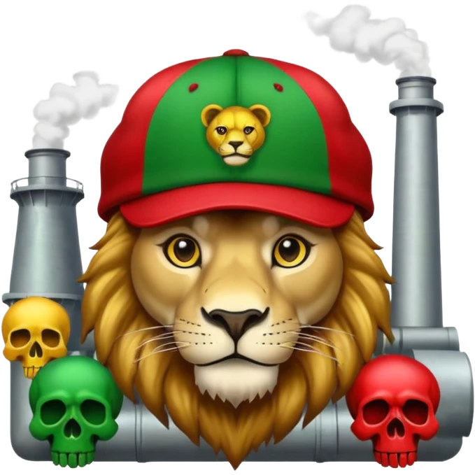 Create a power station with a rasta cap on with red gold green grafite of a lion and skulls with Fred the fossibot written on it emoji