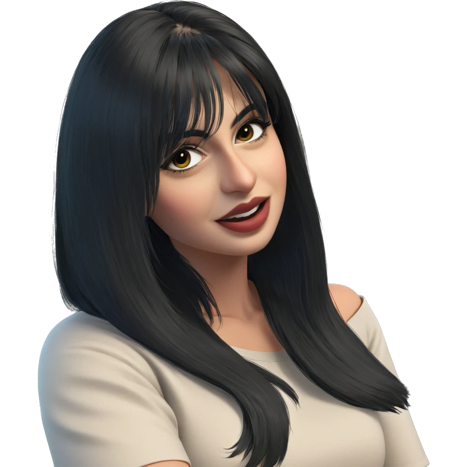 black haired girl gazing emoji