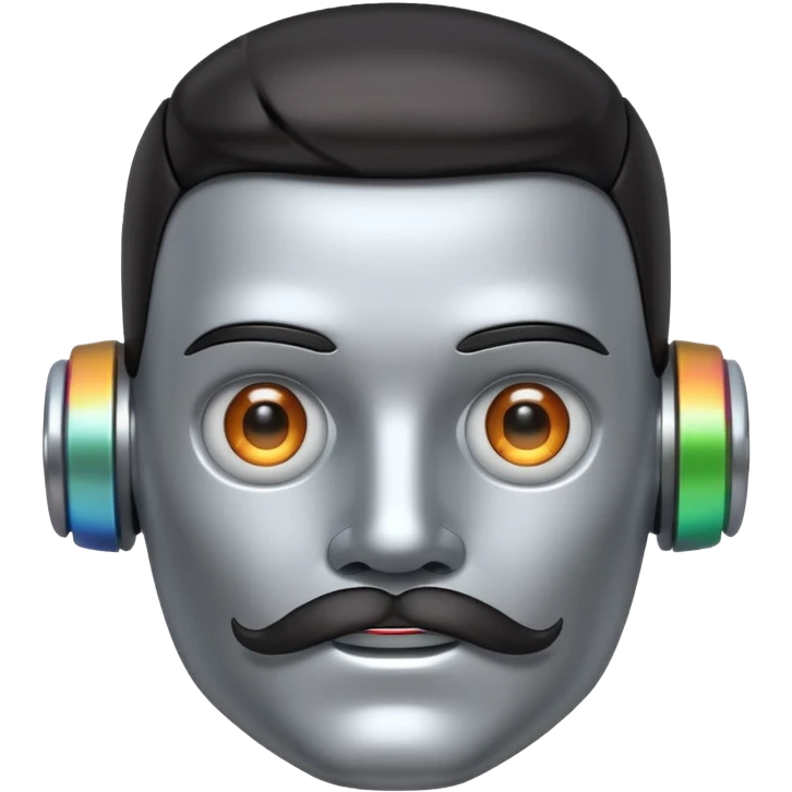 robot with dark hair with mustache more metalic emoji