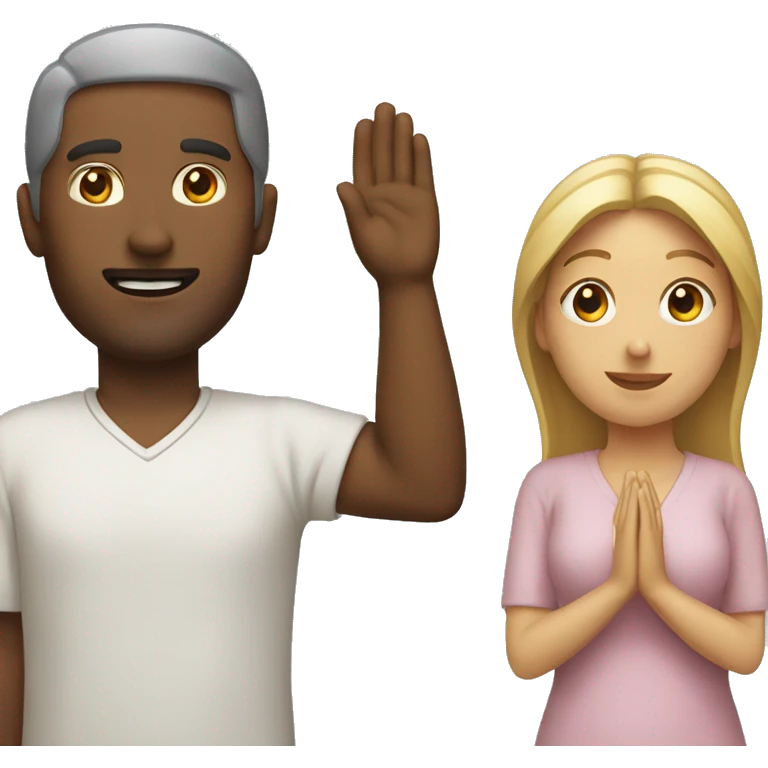 man raising hand with woman praying emoji