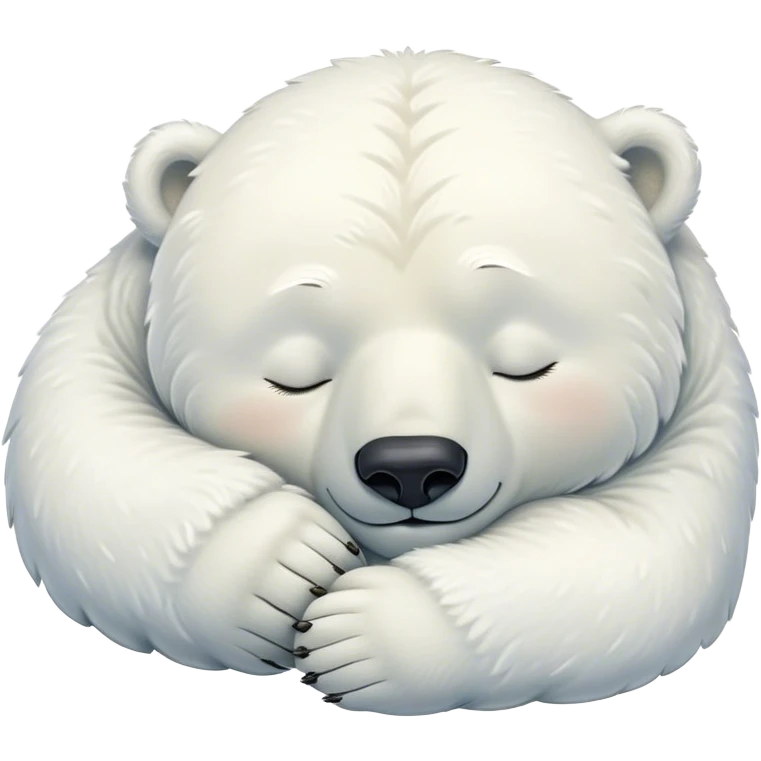 Meme-Worthy cute Sleeping Polar Bear Portrait Emoji, Head resting peacefully with a contented smile, showcasing a luxuriously soft snowy coat and eyes closed in serene slumber, Simplified yet hilariously adorable features, highly detailed, glowing with a soft, drowsy polar light, high shine, relaxed and utterly lovable, stylized with an air of playful laziness, bright and heartwarming, soft glowing outline, capturing the essence of a sleeping polar guardian that feels destined to become the next viral sensation of adorable rest! emoji
