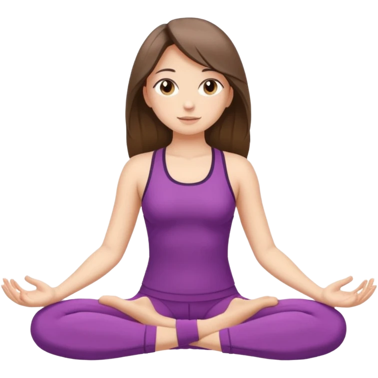 This same girl is sitting in a lotus position, with valley-length hair, wearing sportswear, with fair skin, brown eyes, and normal body proportions. emoji