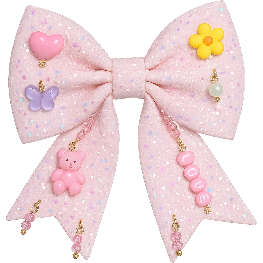 kpop bow with tiny charms and beads, cute and trendy, remove background emoji