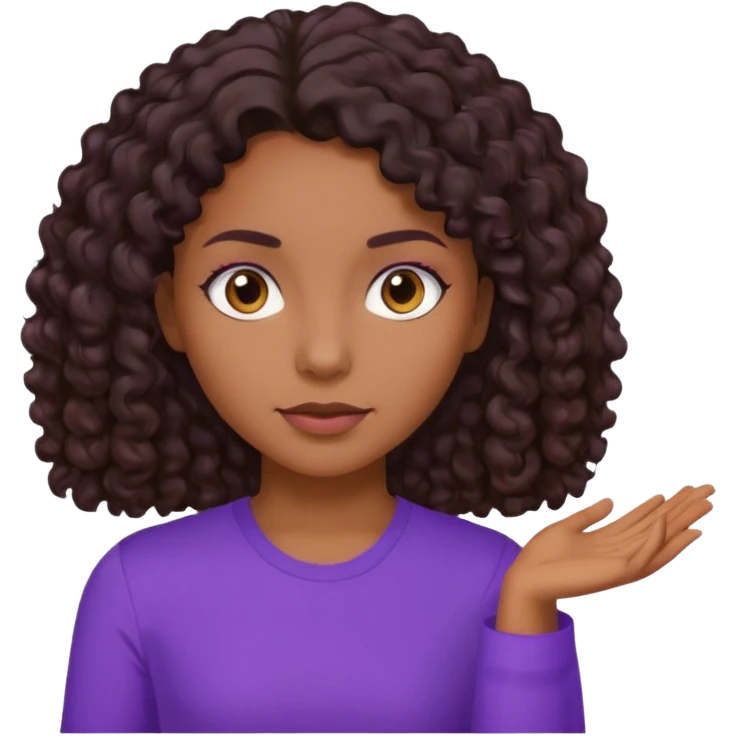 girl with brown skin, dark curly brown hair shoulder length and purple shirt emoji